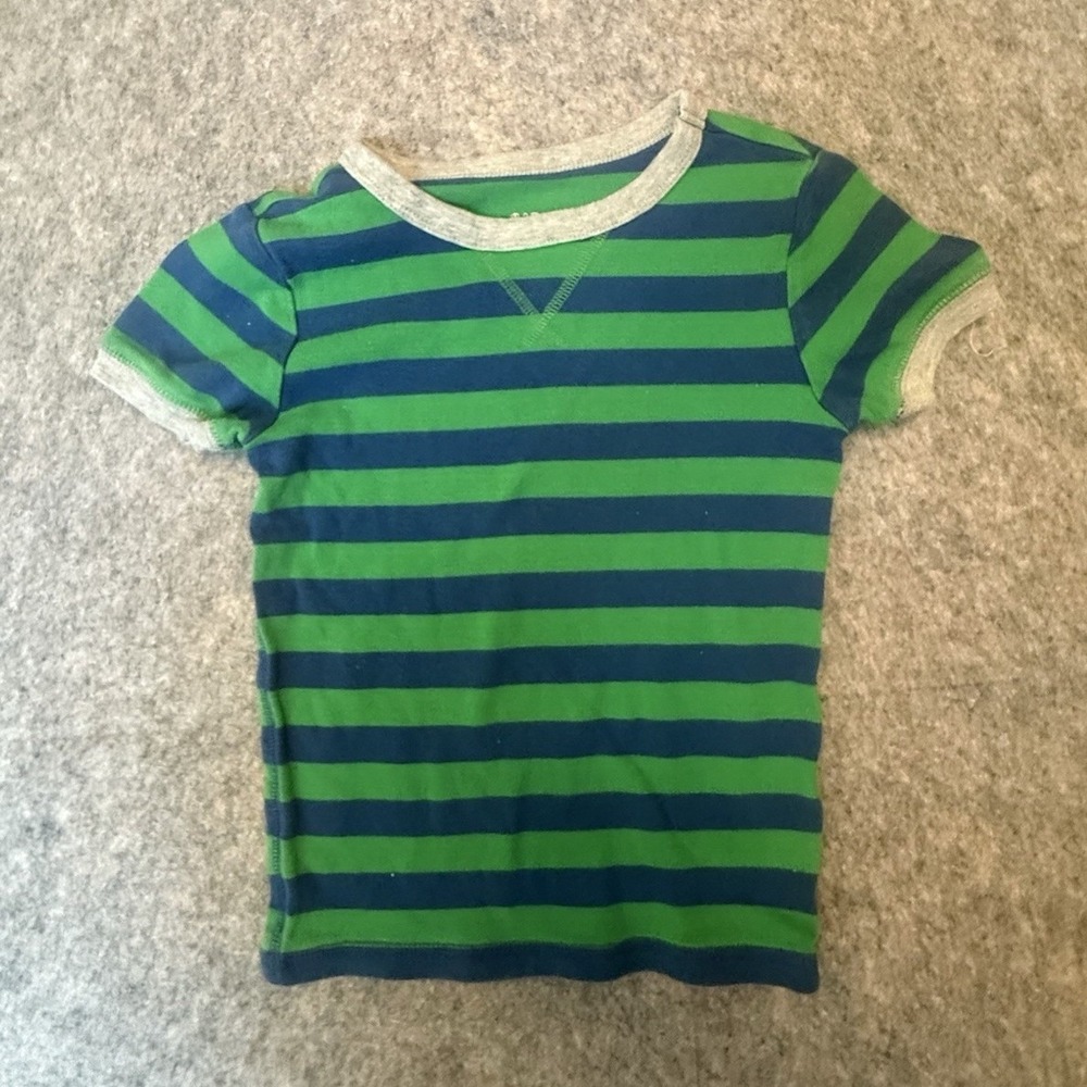 GAP Kids Boys Size 6 Pajama Shirt Green Navy Stripe Sleepwear PJ Top